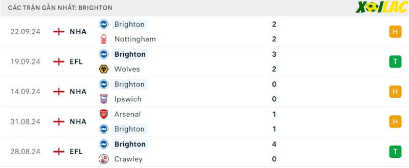Phong độ gần đây Brighton
